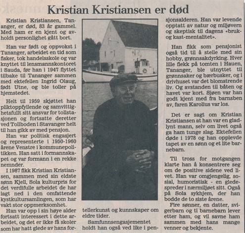 1998 - Minneord - Nekrolog - Kristian Kristiansen
